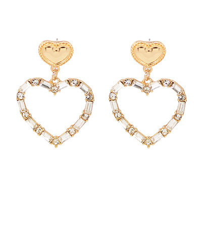 BAGUETTE HEART DROP EARRINGS