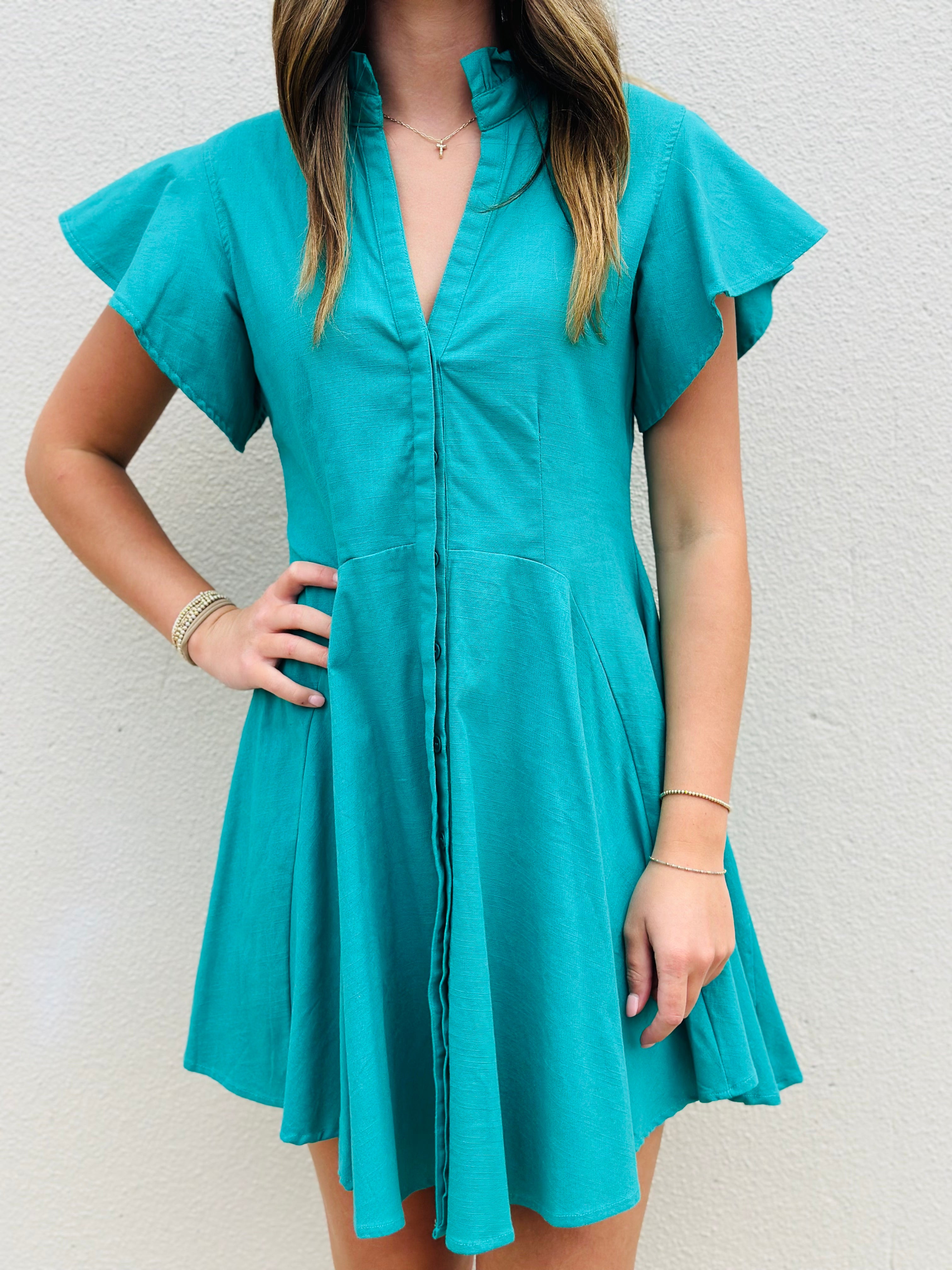 JADE FLUTTER SLEEVE DRESS