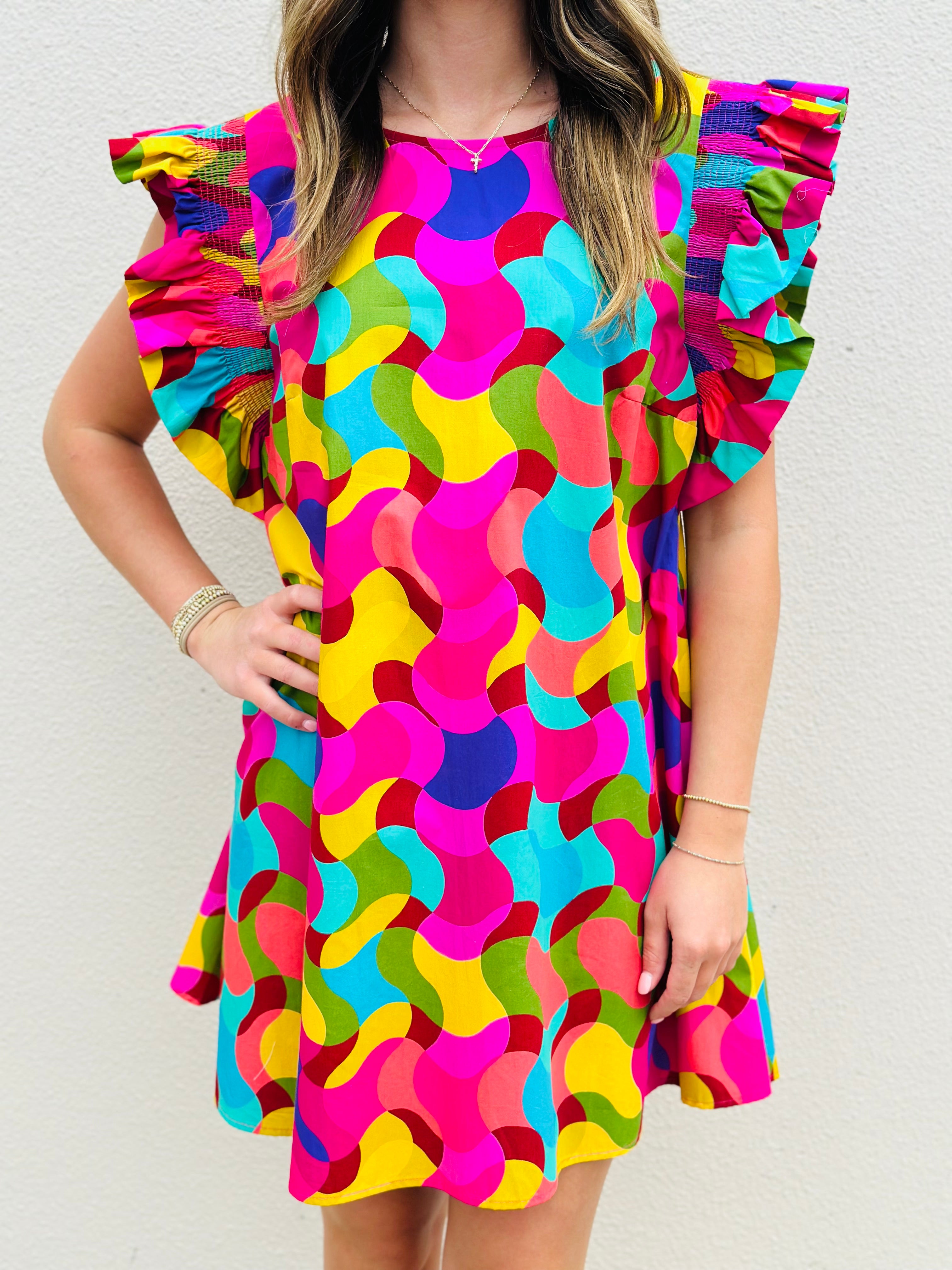 GEO PRINT POPLIN DRESS