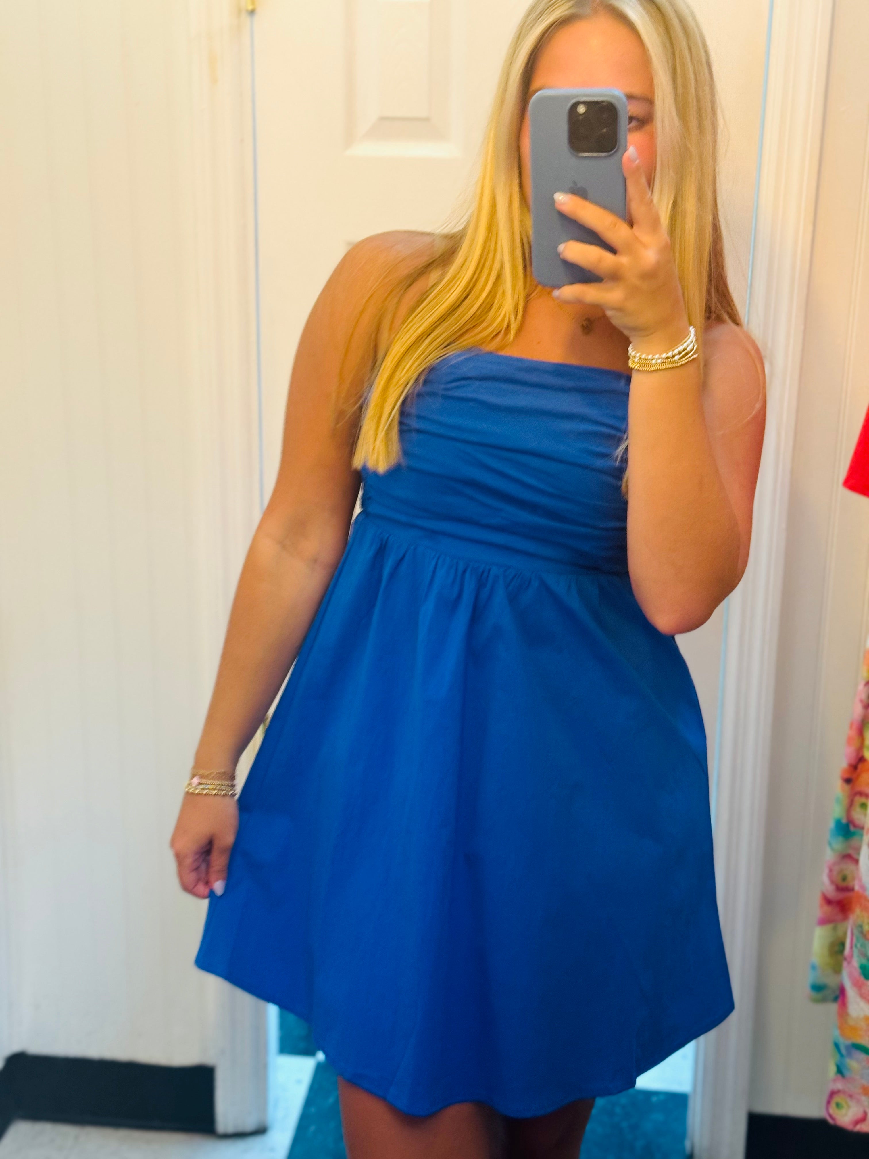 WALKER STRAPLESS DRESS BLUE