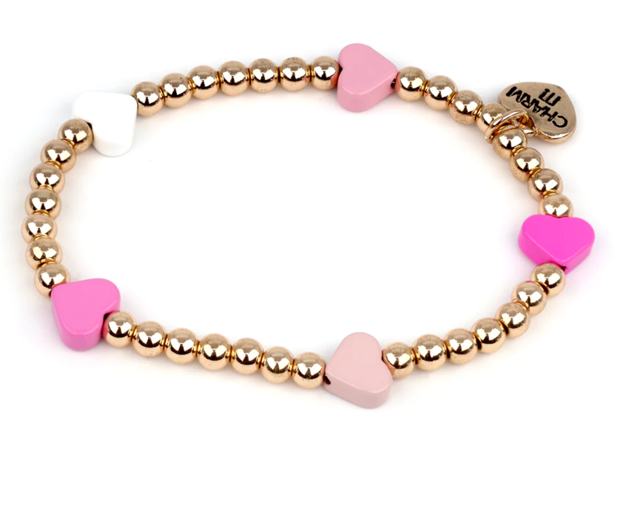 GOLD + PINK BEAD STRETCH BRACELET