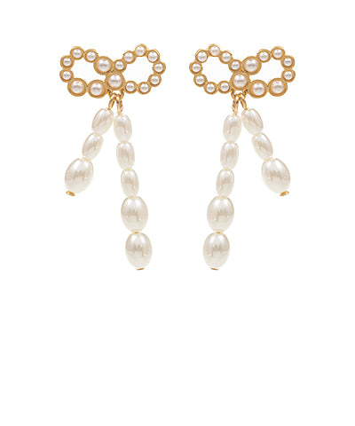 BOW KNOT & LINKED PEARL EARRINGS